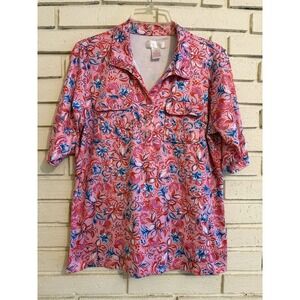 Stella Parker Floral Polo Golf TENNIS Short Sleeve Shirt Blouse Size Medium